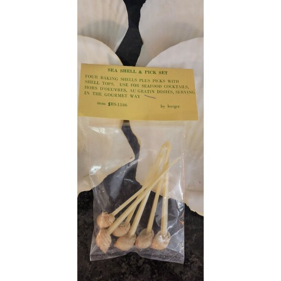 Natural Scallop Seashells & Toothpicks Appetizers Baking Lot of 6 - Picture 7 of 10